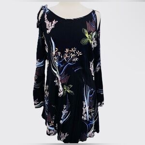 FREE PEOPLE Cold Shoulder Tunic Top / Mini Shift Dress, Small, Black/Multi, NWOT